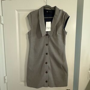 Zara Monochrome Houndstooth Mini Dress